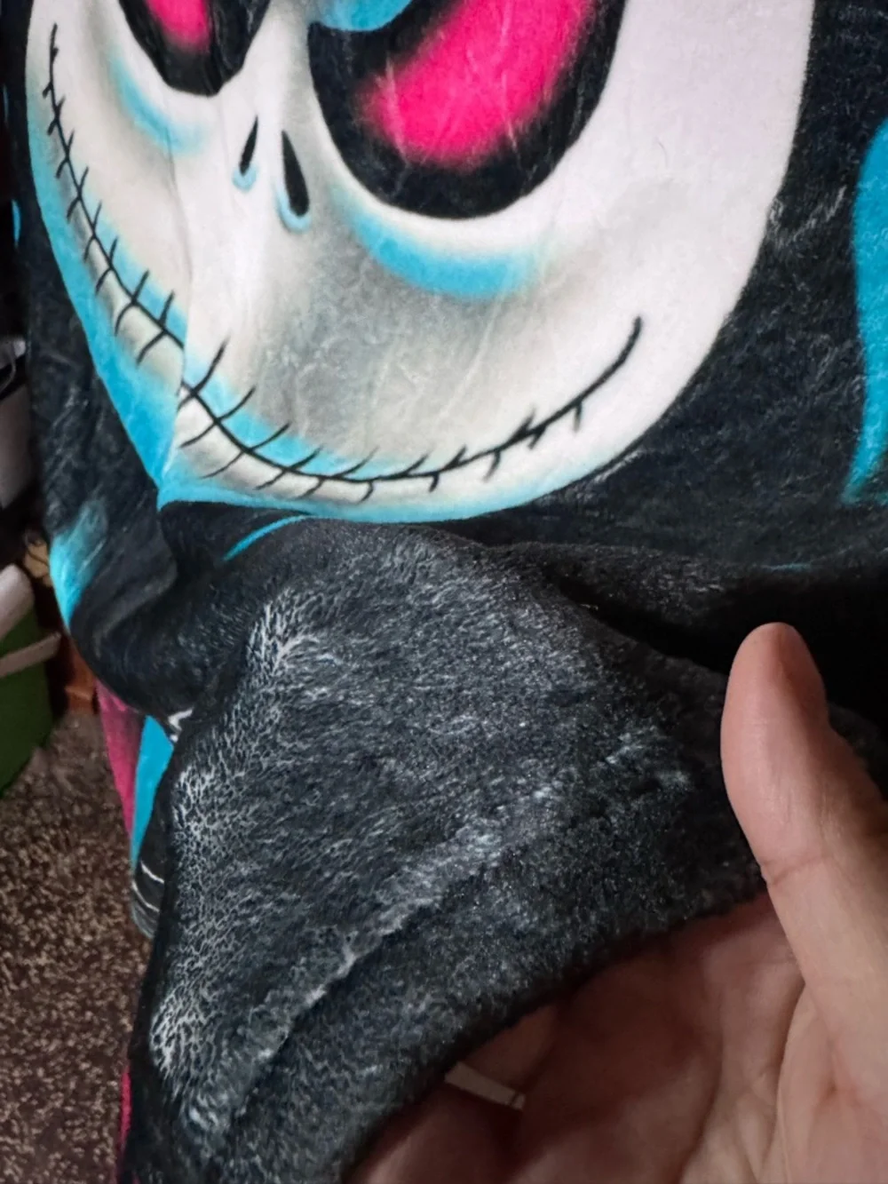 Jack and Sally’s Love Plush Throw Blanket - Black, Blue & Pink‎